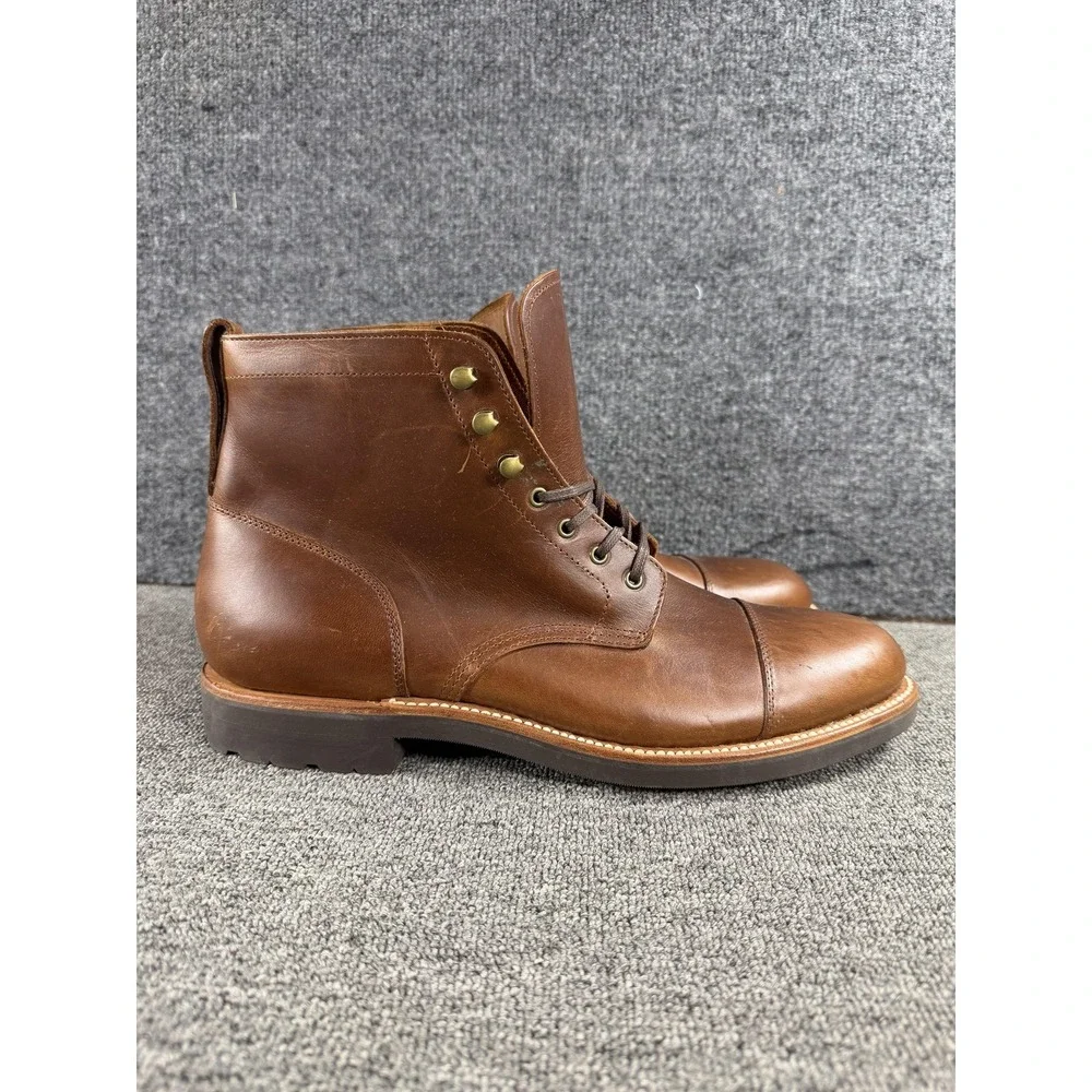 J.Crew Boots Mens 11 Brown Leather Combat Cap Toe Lace Up Ankle Lug Sole Casual